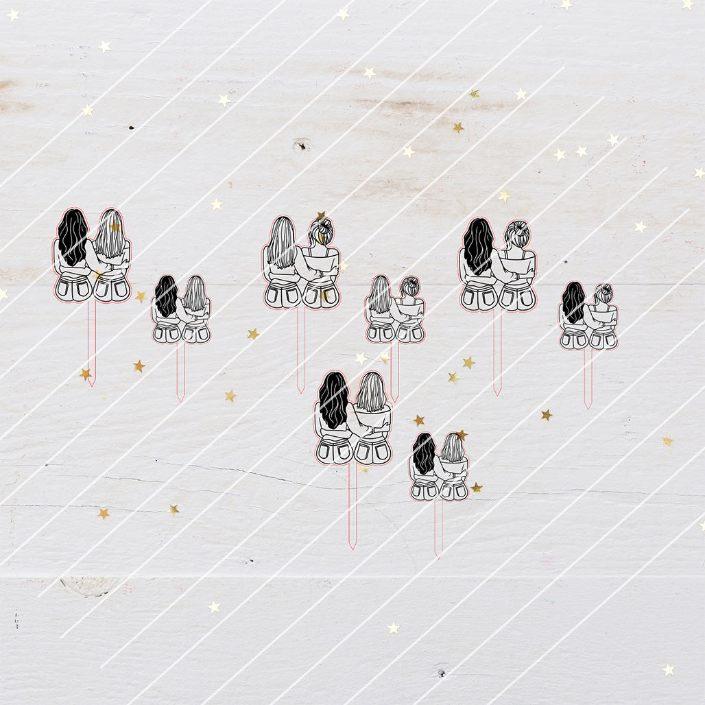 8 Blumenstecker Paar, Freundinnen Arm in Arm - Laserdatei