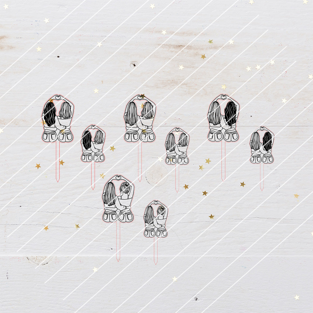 8 Blumenstecker Paar, Freundinnen Herz - Laserdatei