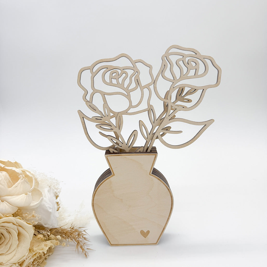 Blumenvase mit Blumen, Valentinstag, Muttertagsgeschenk - Laserdatei