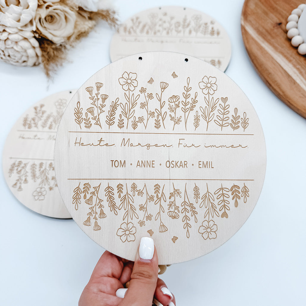 Familienschild in 3 Varianten, Schild, Blumenwiese - Laserdatei