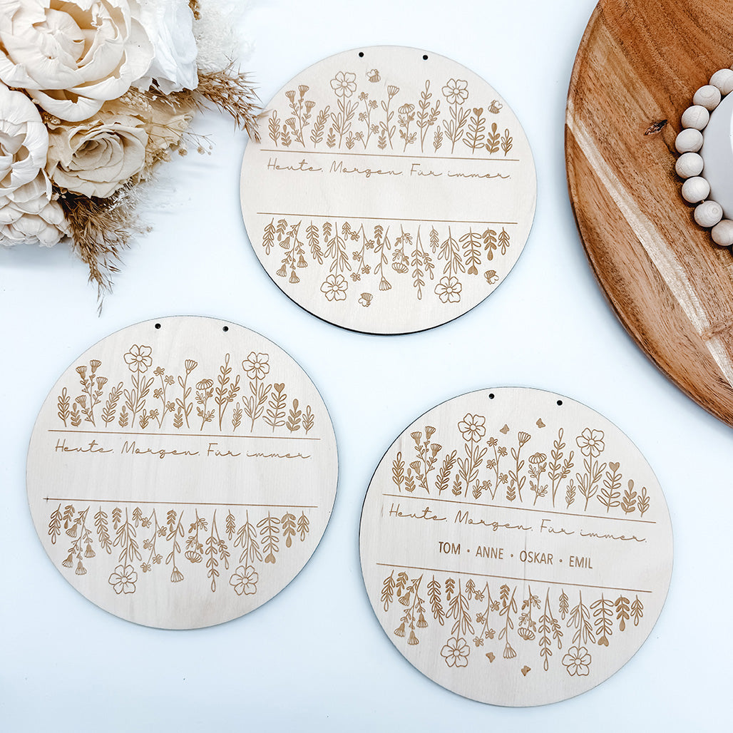 Familienschild in 3 Varianten, Schild, Blumenwiese - Laserdatei