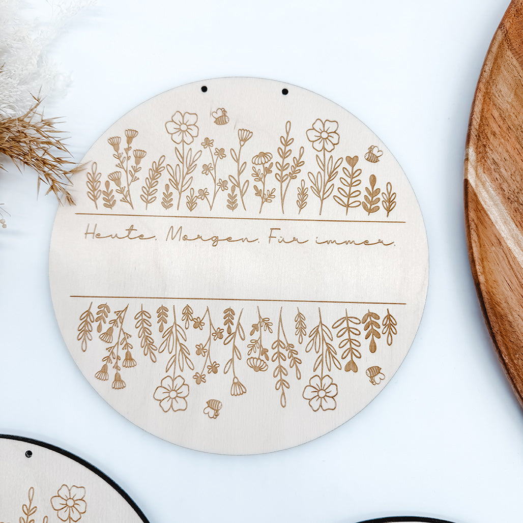 Familienschild in 3 Varianten, Schild, Blumenwiese - Laserdatei