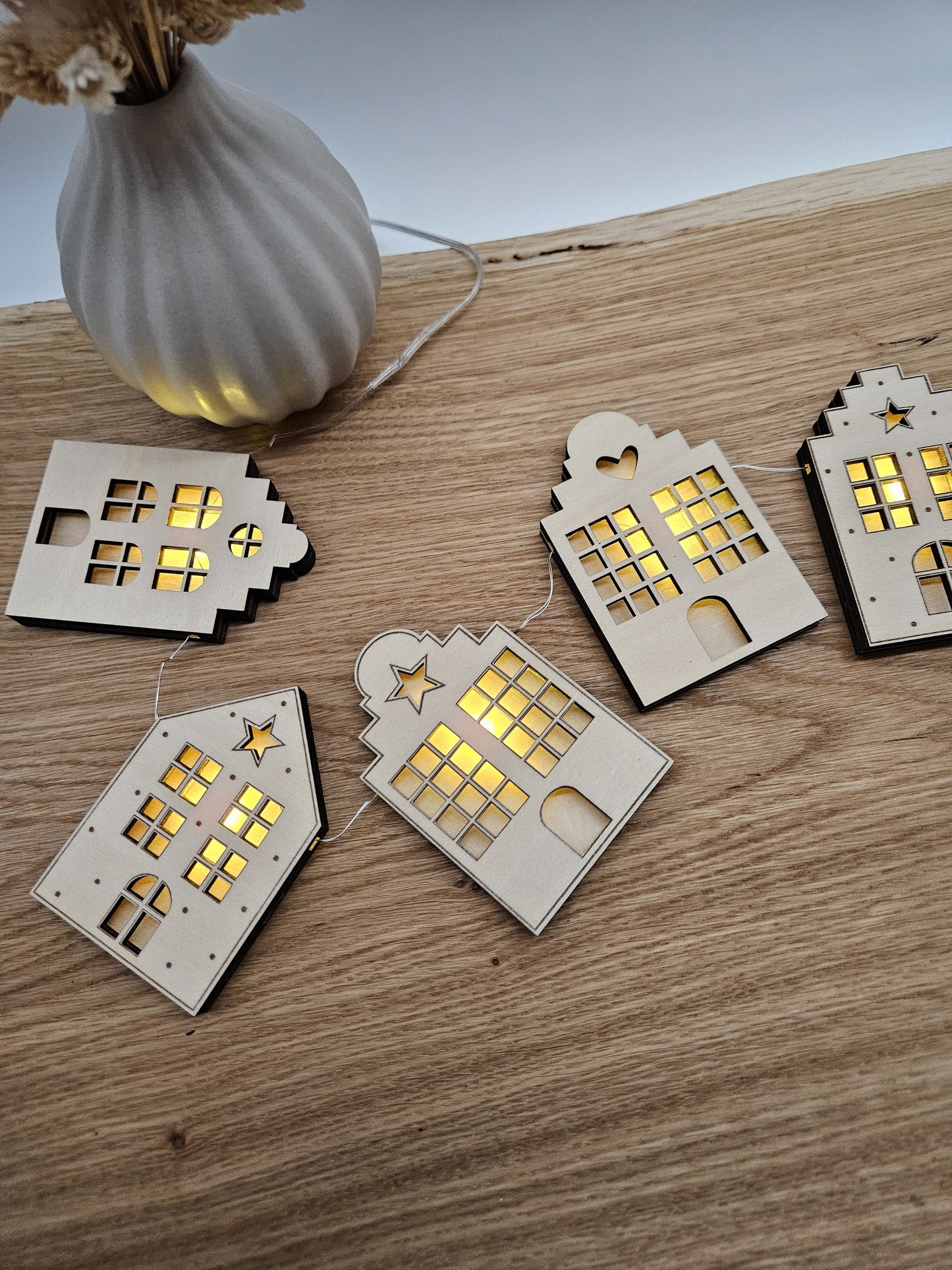 Lichterkette mit Grachtenhäusern, Lichterzeit Datei, Lichterhäuser, Lichterhaus - Laserdatei