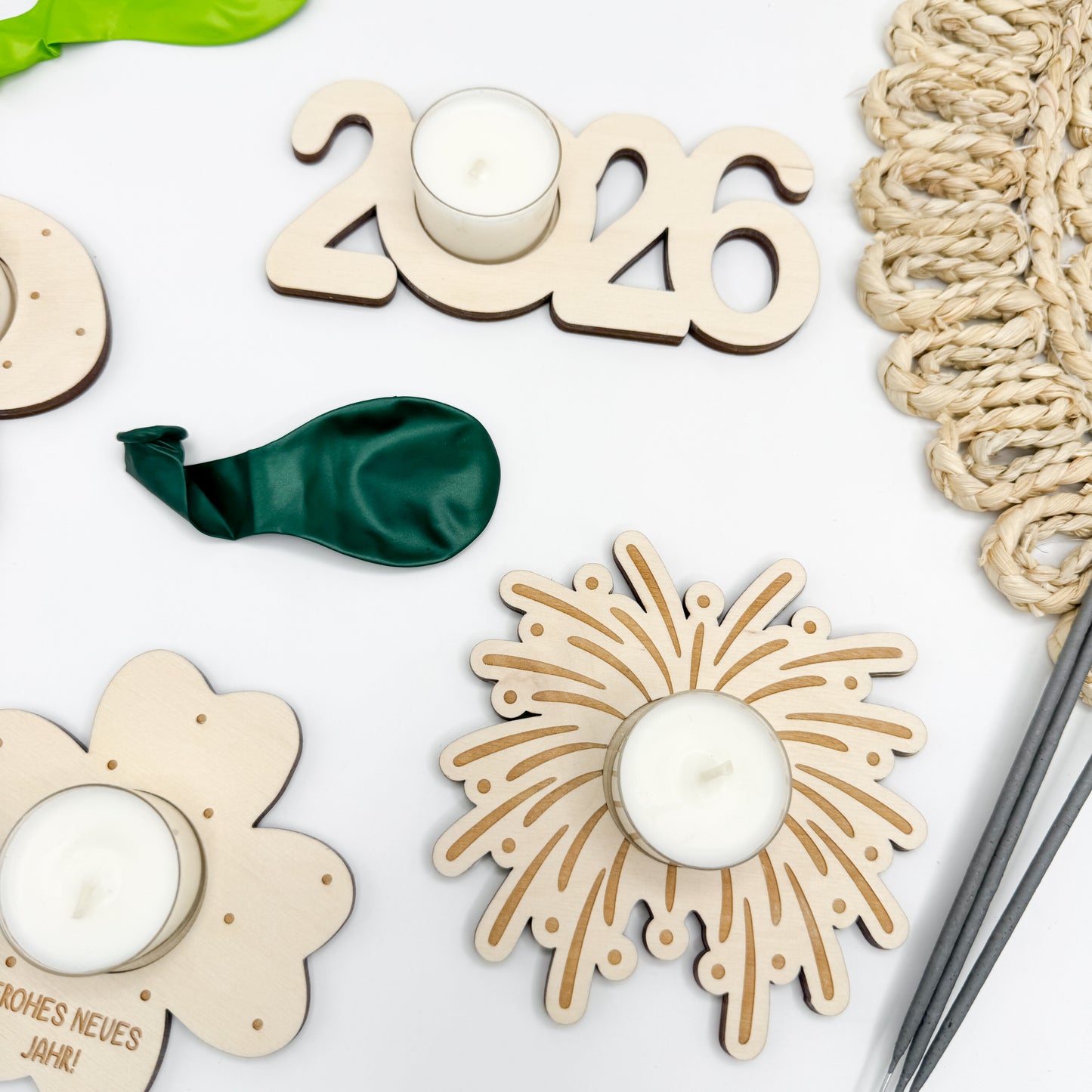 Kerzenhalter Pilz, 2026, Kleeblatt, Feuerwerk Silvester - Laserdatei