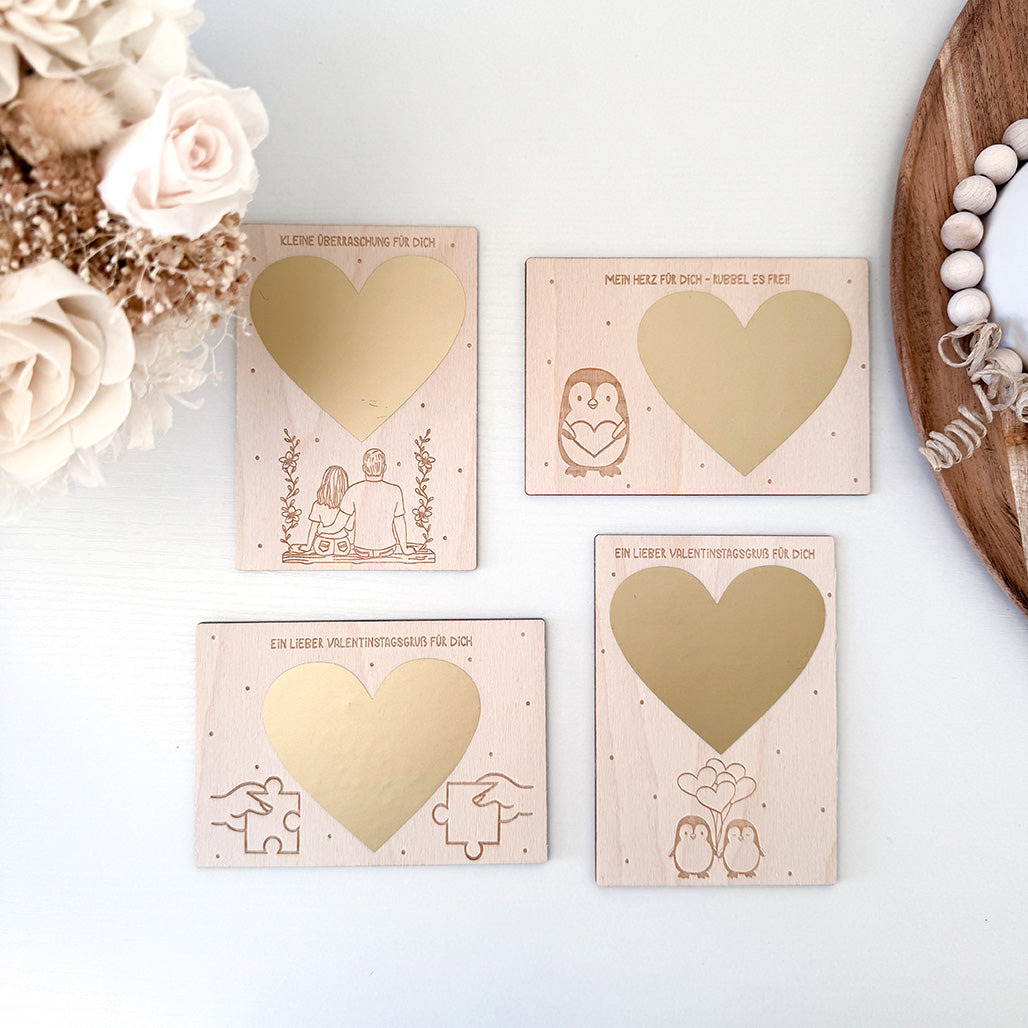 Karten mit Rubbelherz für Valentinstag, Valentinstagskarten - Laserdatei