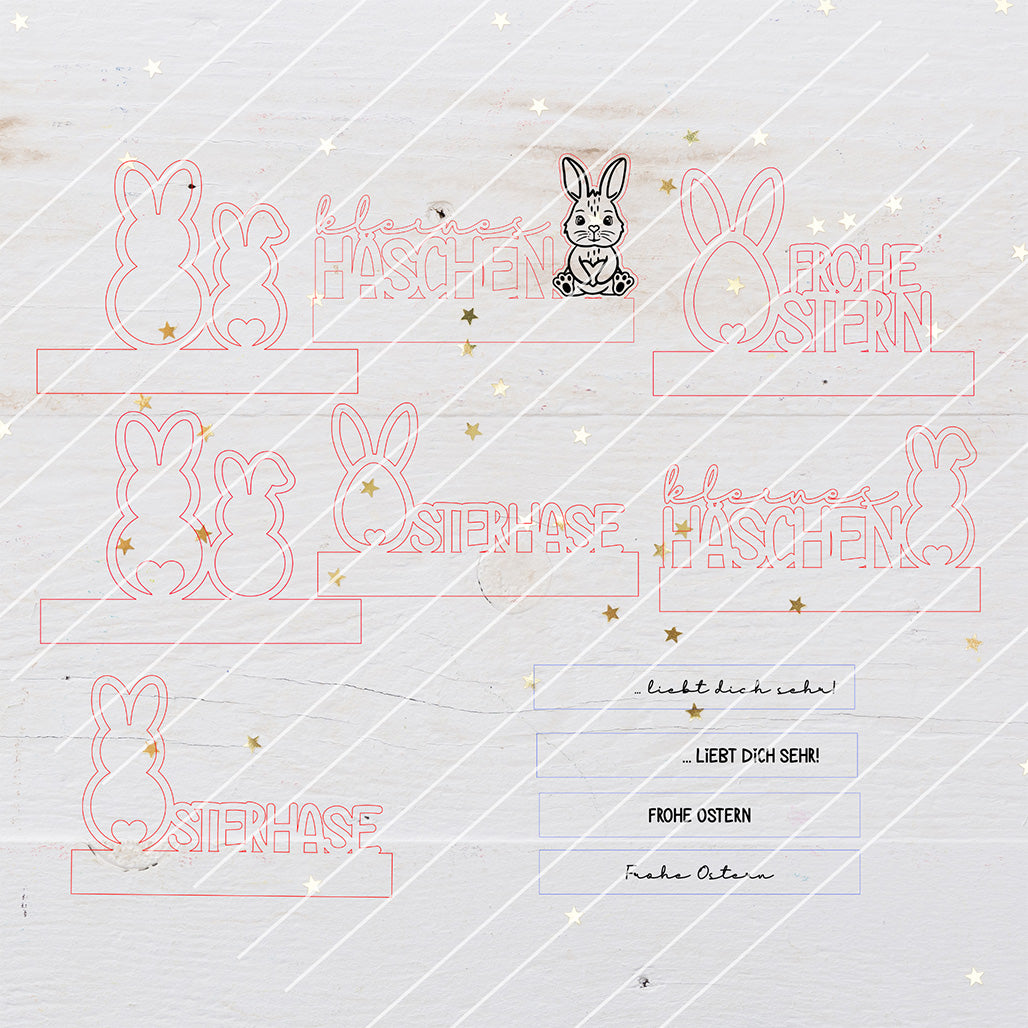 7 Klötzchenmotive Ostern, Klötzchendatei 160x22mm - Laserdatei
