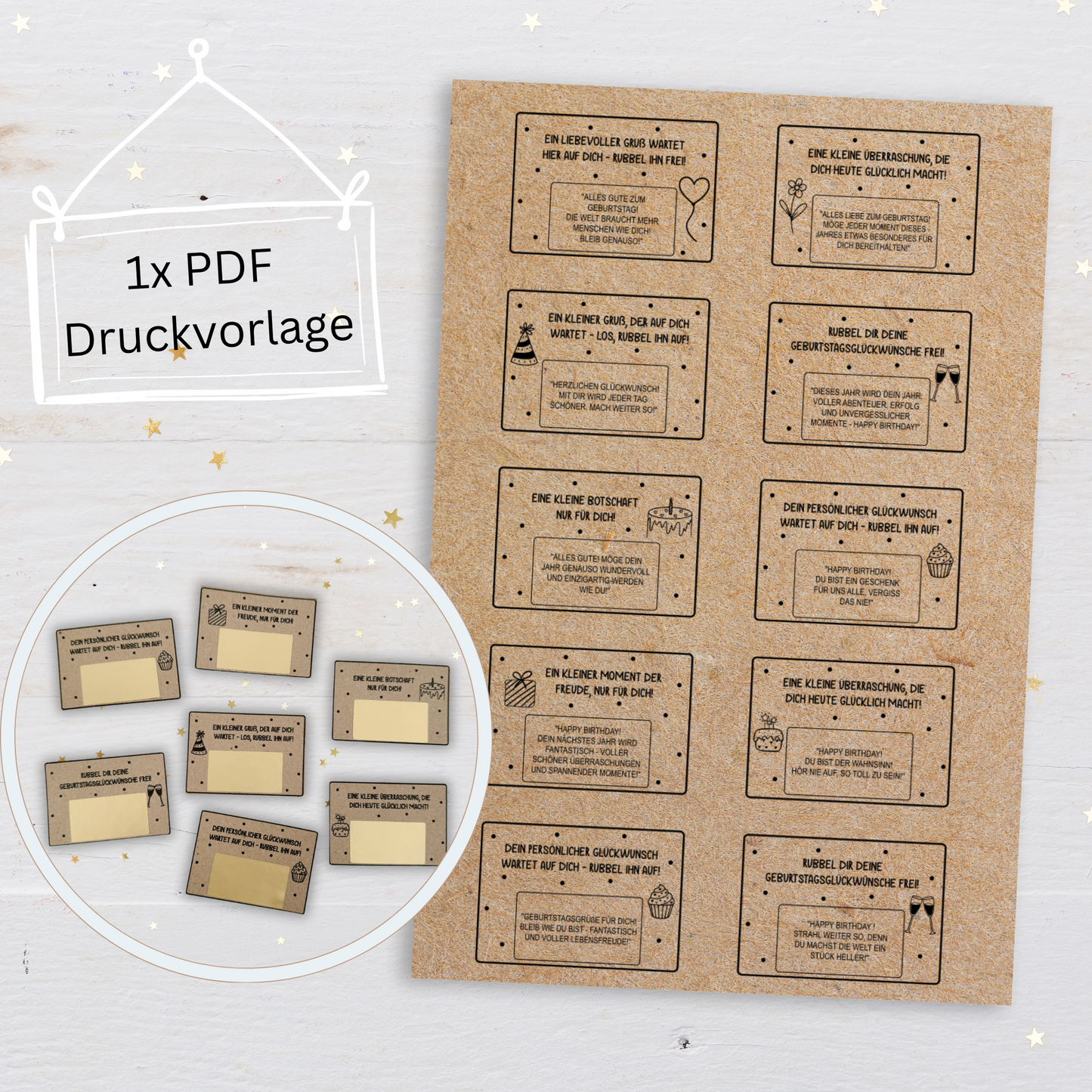 Rubbellose Geburtstag, Glückskeks, Geburtstagsglückwünsche - Druckvorlage