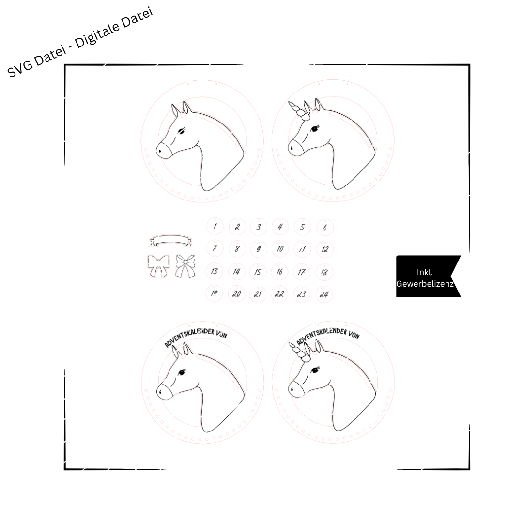 Adventskalender Pferd, Einhorn, Adventskalender Weihnachten, Makramee Pferd - Laserdatei