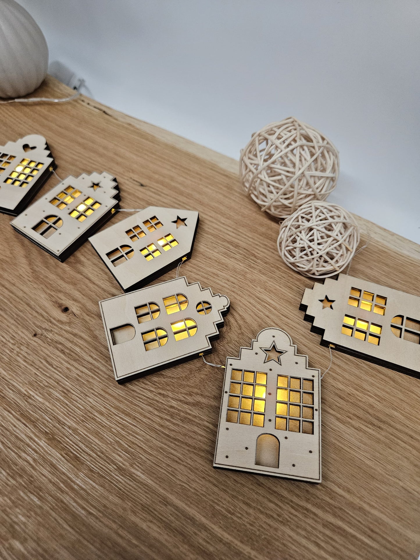 Lichterkette mit Grachtenhäusern, Lichterzeit Datei, Lichterhäuser, Lichterhaus - Laserdatei