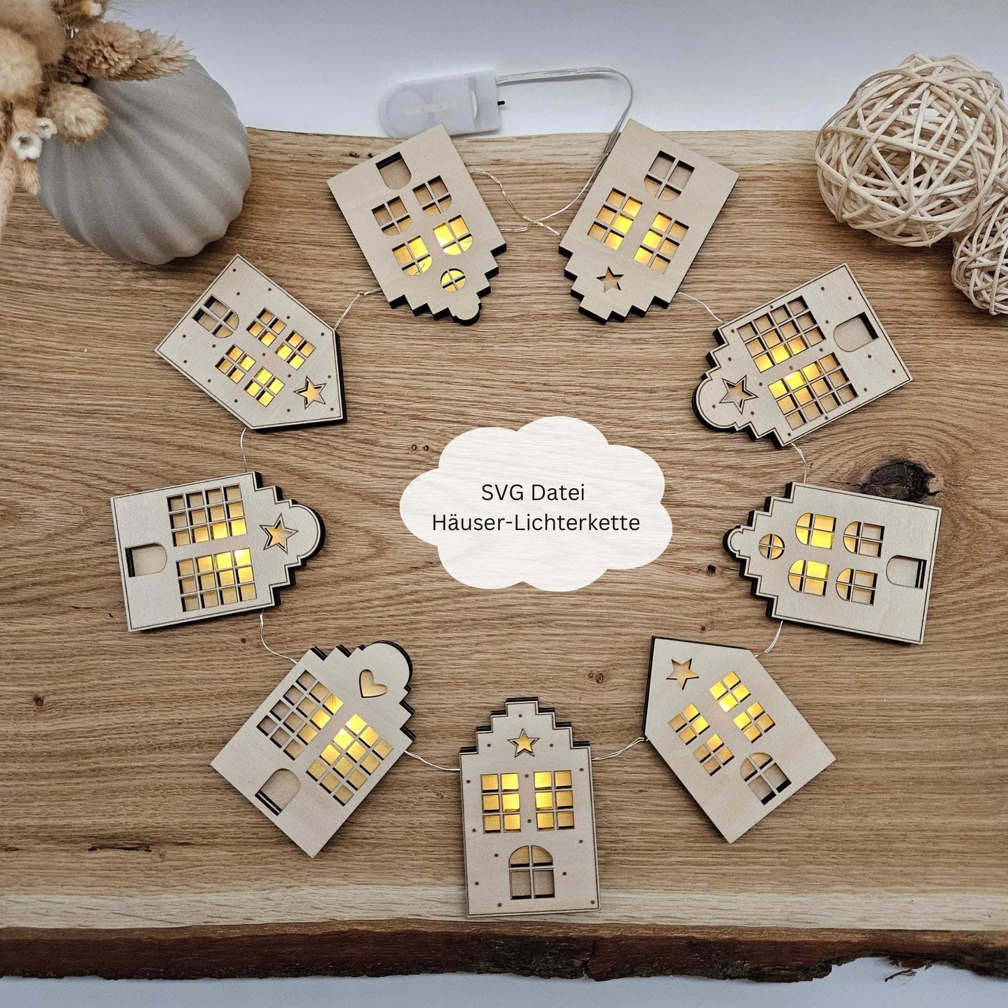 Lichterkette mit Grachtenhäusern, Lichterzeit Datei, Lichterhäuser, Lichterhaus - Laserdatei