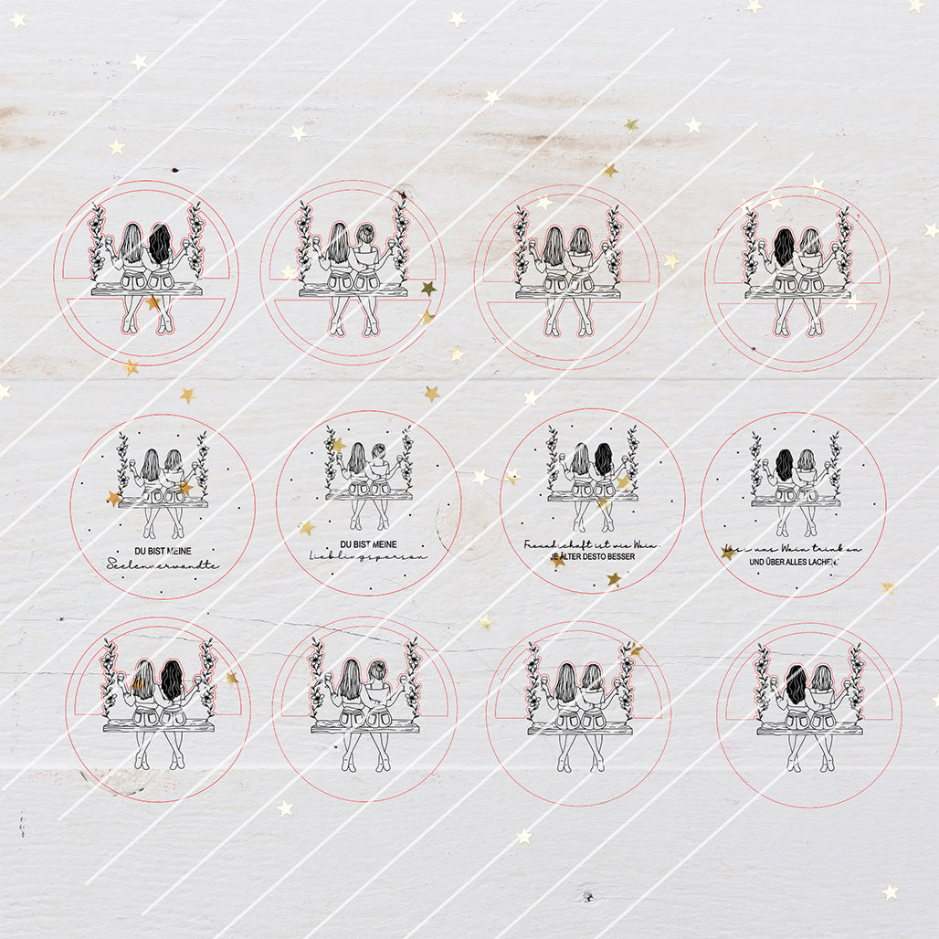 12 Loops, beste Freundinnen, Weinglas 1/3 Dateien - Laserdateien