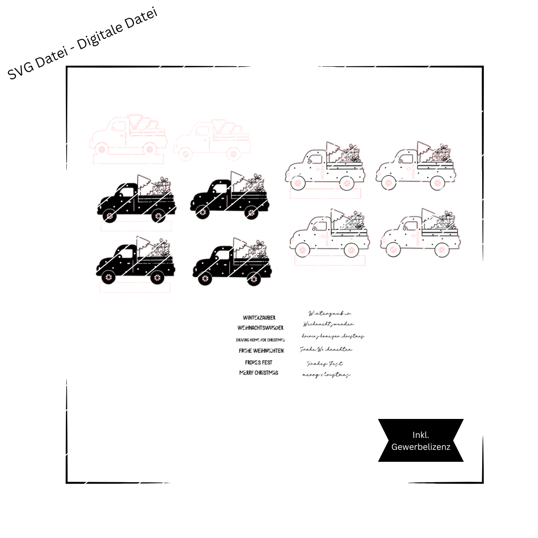 Weihnachtstruck, geeignet für Klötzchen, Weihnachtsauto, Auto mit Baum, Laserdatei Weihnachten