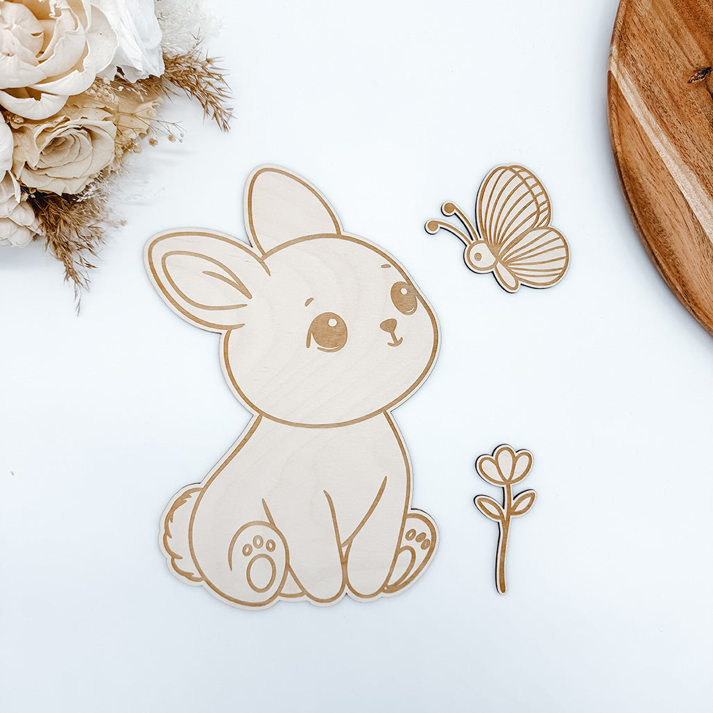 Wanddeko Hase, Schmetterling, Blume, Kinderzimmerdeko - Laserdatei