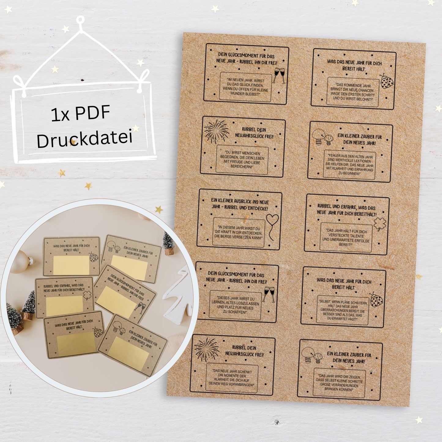 Rubbellose, Mitbringsel Silvester, Glückskeks - Druckvorlage