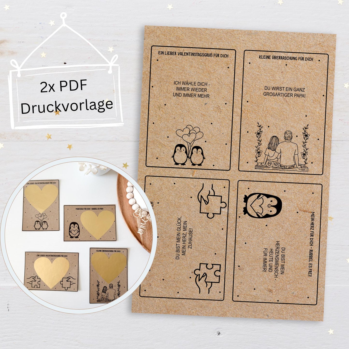 Druckvorlage Valentinstagskarten zum Rubbeln
