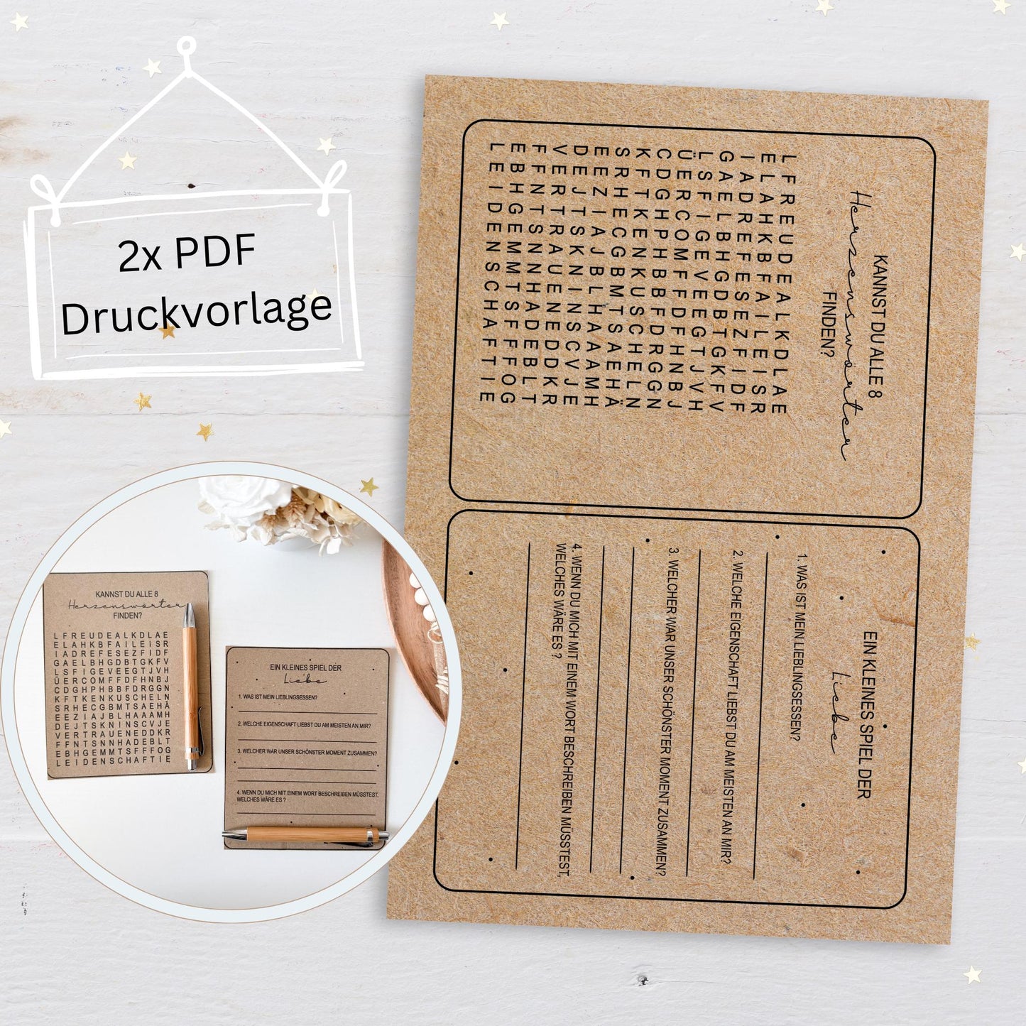 Druckvorlage Buchstabensalat Liebe