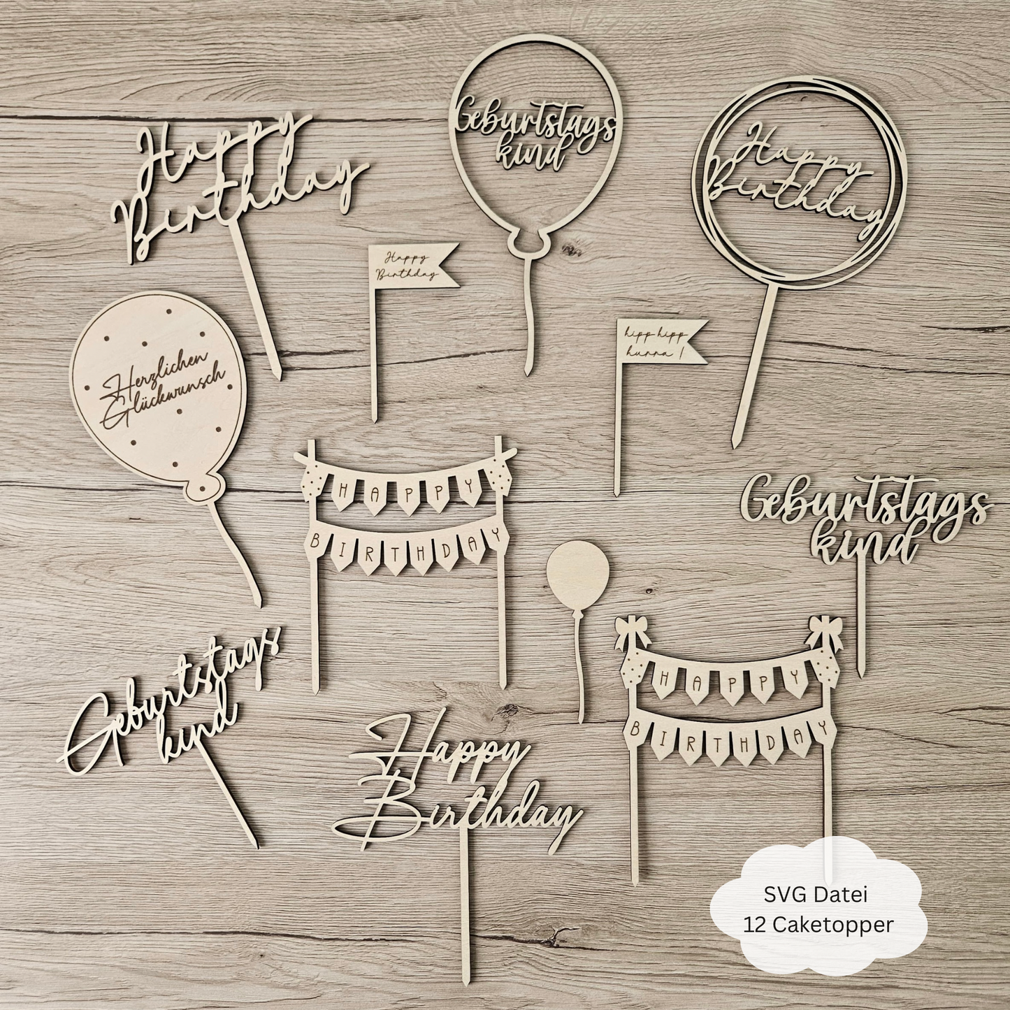 12 Caketopper zum Geburtstag - Digitale Datei