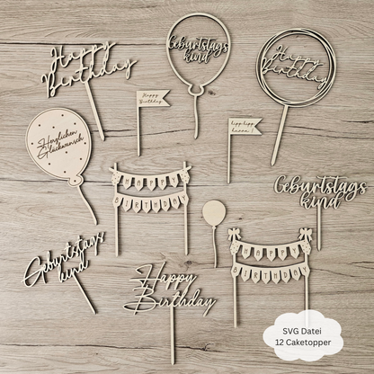 12 Caketopper zum Geburtstag - Digitale Datei