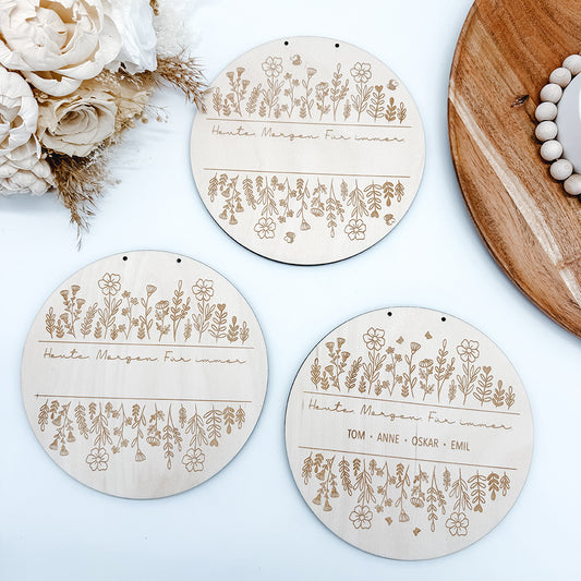 Familienschild in 3 Varianten, Schild, Blumenwiese - Laserdatei