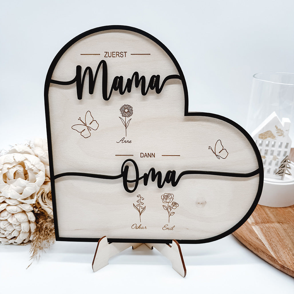 Herz Rahmen fuer Muttertag, Oma, Vatertag, Opa, Muttertagsgeschenk, Geburtsblumen - Laserdatei