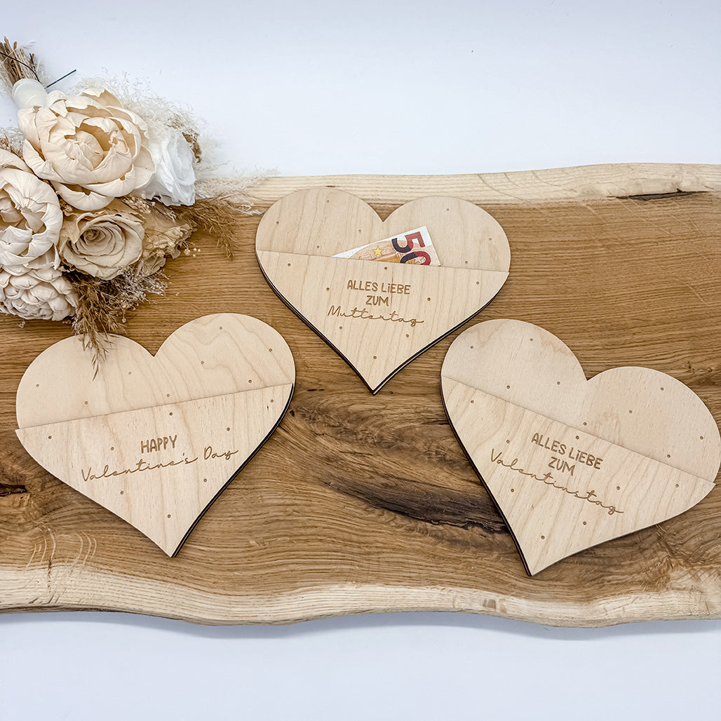 Herzumschlag für Geld oder Gutschein Valentinstag, Muttertag - Laserdatei