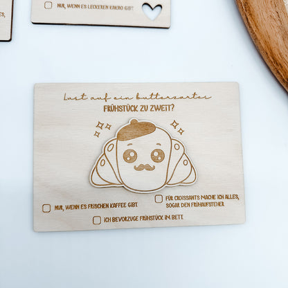 Karten Croissant, Fruehstuecksdate, Geschenkidee Brunchen - Laserdatei