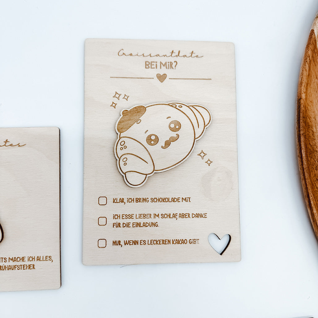 Karten Croissant, Fruehstuecksdate, Geschenkidee Brunchen - Laserdatei