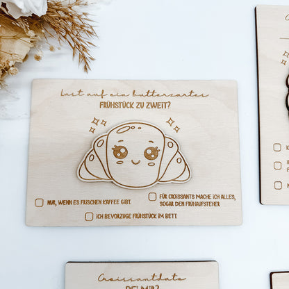 Karten Croissant, Fruehstuecksdate, Geschenkidee Brunchen - Laserdatei