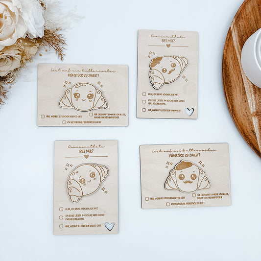 Karten Croissant, Fruehstuecksdate, Geschenkidee Brunchen - Laserdatei