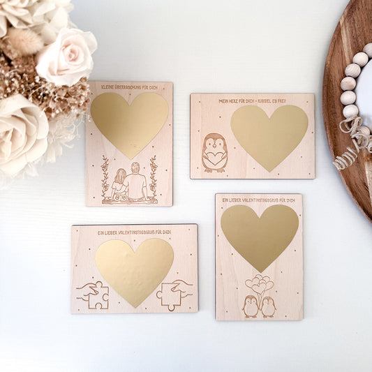 Karten mit Rubbelherz für Valentinstag, Valentinstagskarten - Laserdatei