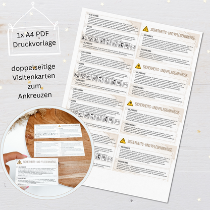 PDF Download Sicherheitshinweise, aufklappbare Visitenkarten zum Ankreuzen für 15 Materialien