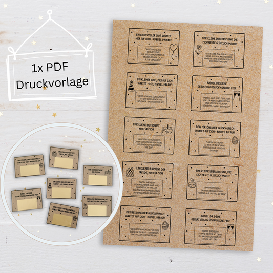 Rubbellose Geburtstag, Glückskeks, Geburtstagsglückwünsche - Druckvorlage