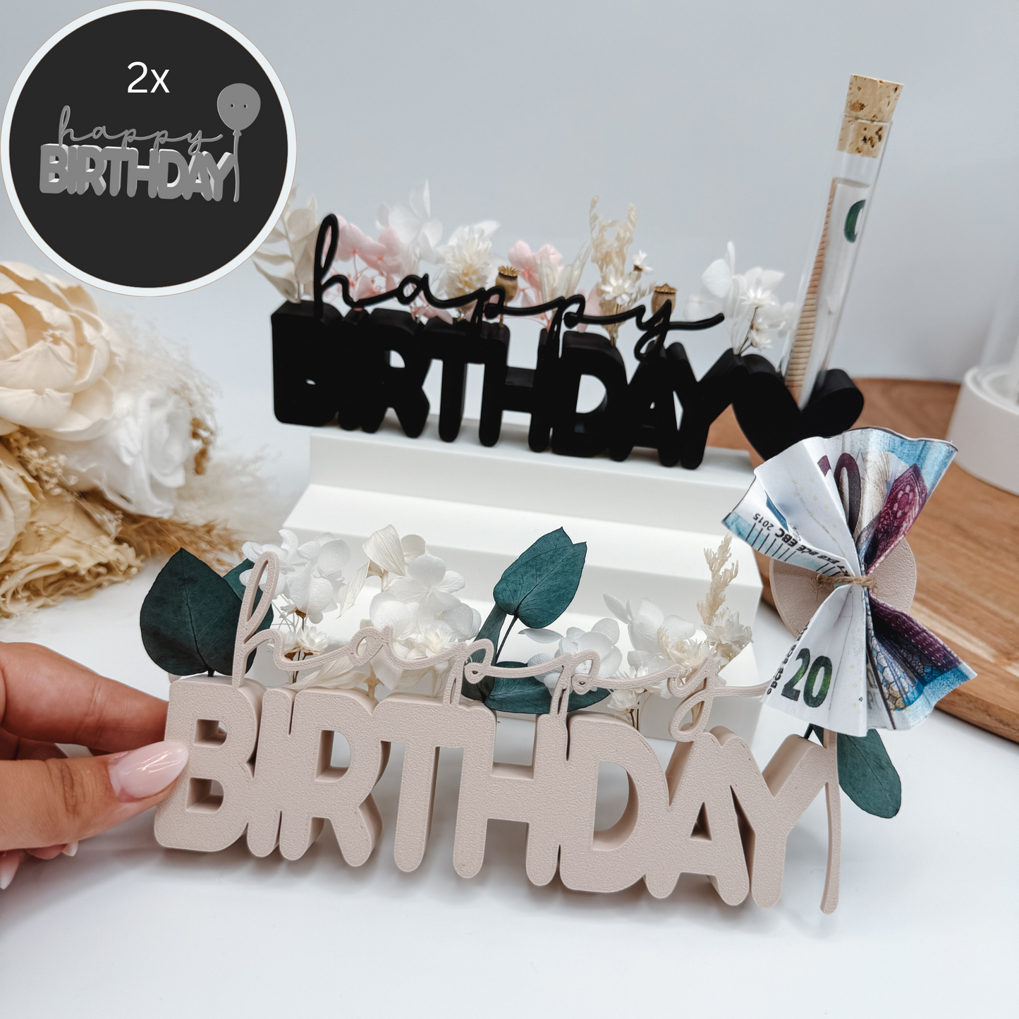 2 Happy Birthday Geldgeschenk Aufsteller - 3D Druckdatei