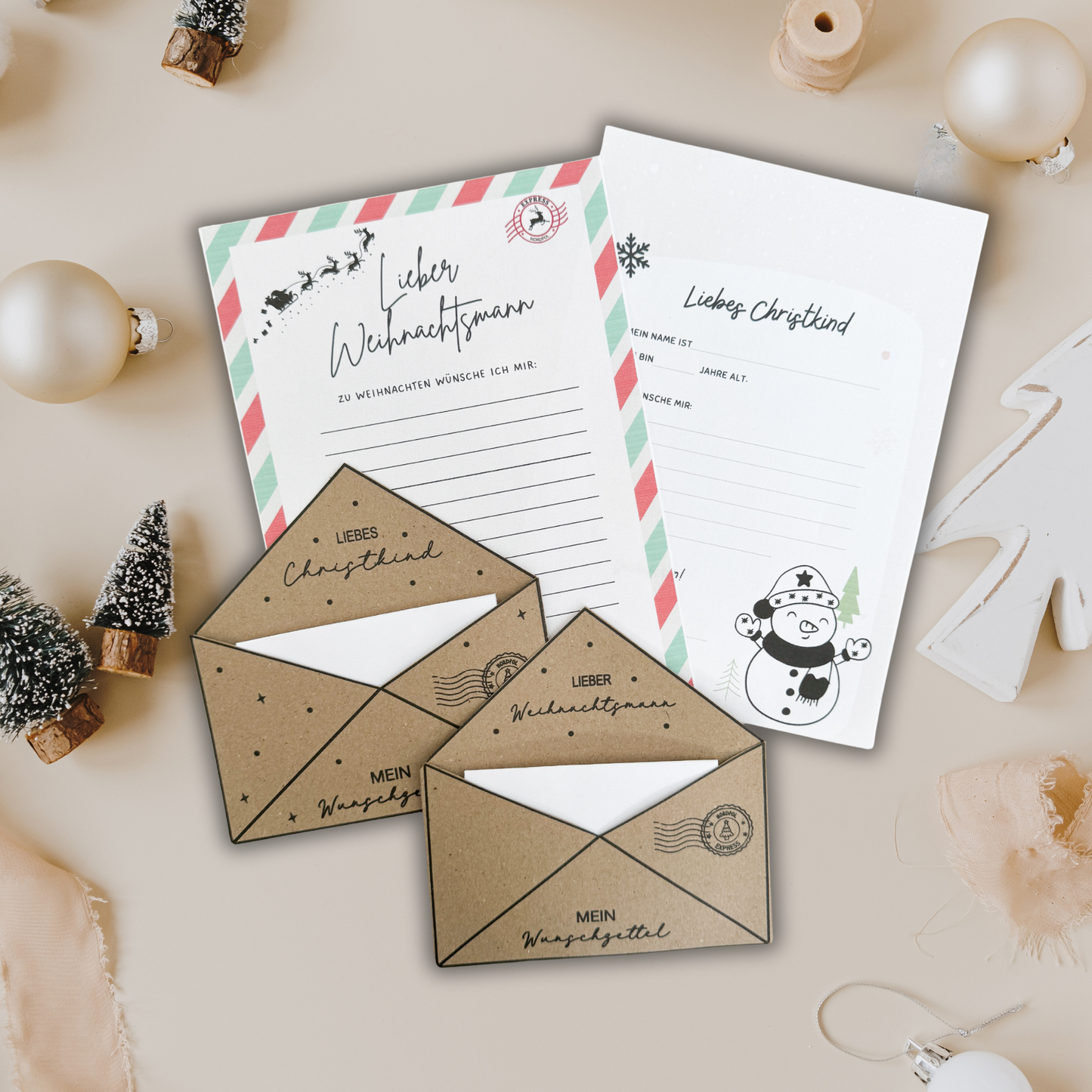 Wunschzettel für Weihnachtsmann oder Christkind, inklusive 6 Wunschzettel zum Ausfüllen oder Bemalen - Druckvorlage