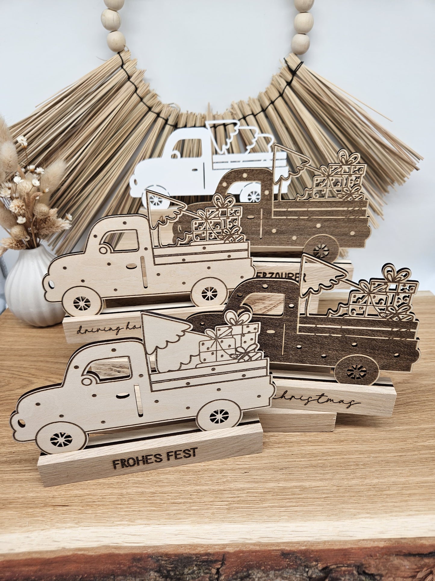 Weihnachtstruck, geeignet für Klötzchen, Weihnachtsauto, Auto mit Baum, Laserdatei Weihnachten