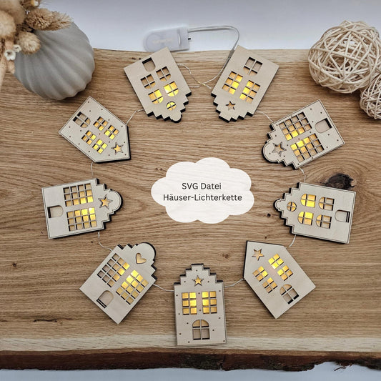 Lichterkette mit Grachtenhäusern, Lichterzeit Datei, Lichterhäuser, Lichterhaus - Laserdatei