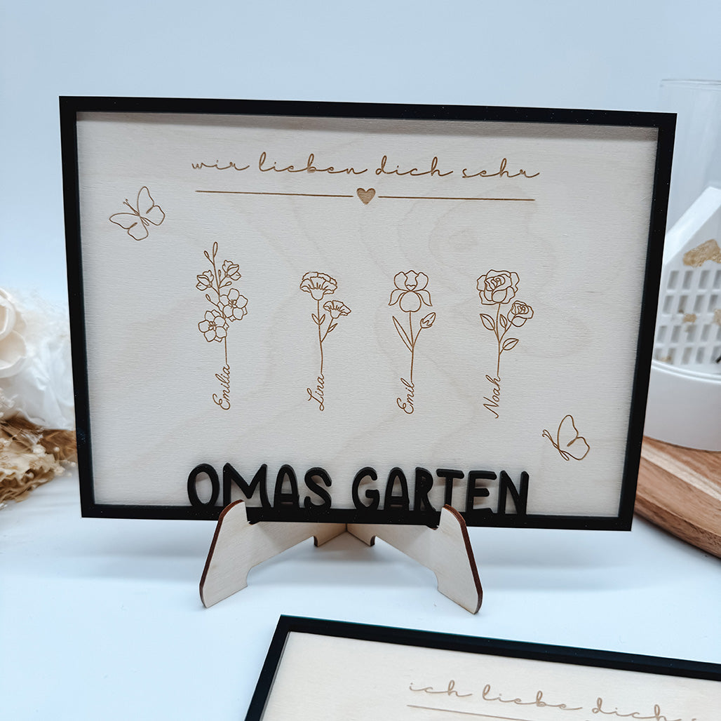 Rahmen fuer Muttertag mit Blumenranke, Oma, Omas Garten, Geburtsblumen - Laserdatei