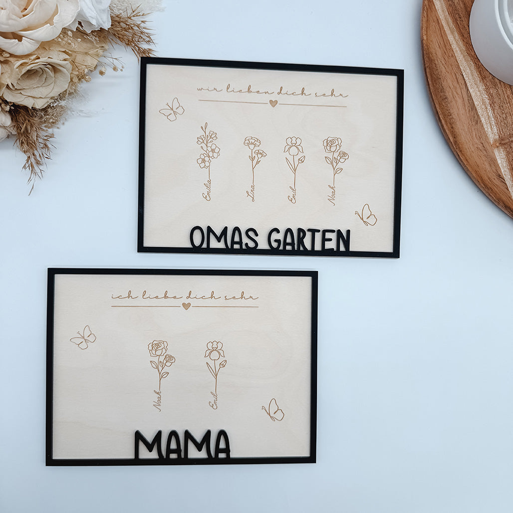 Rahmen fuer Muttertag mit Blumenranke, Oma, Omas Garten, Geburtsblumen - Laserdatei