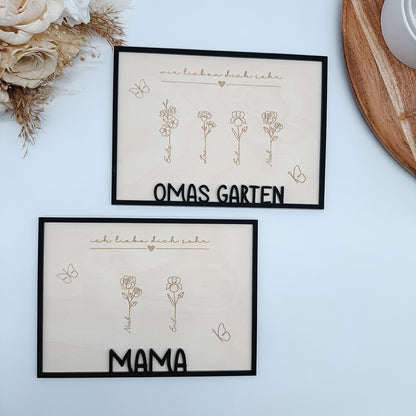 Rahmen fuer Muttertag mit Blumenranke, Oma, Omas Garten, Geburtsblumen - Laserdatei