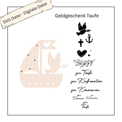 Geldgeschenk Boot Taube zur Taufe, Kommunion, Konfirmation - Digitale Datei