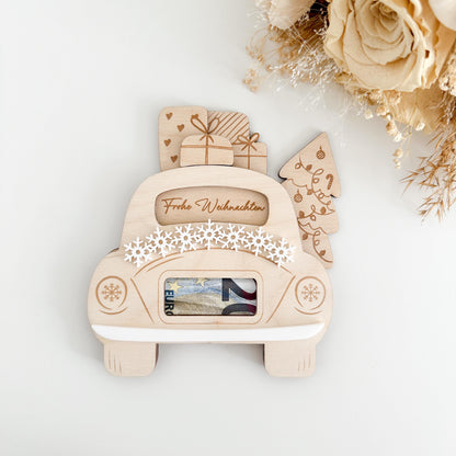 SVG Weihnachtsauto 3D Geldgeschenk, Gutscheinhalter, SVG Lasercut-Datei inkl. Gewerbelizenz Hochzeitsauto