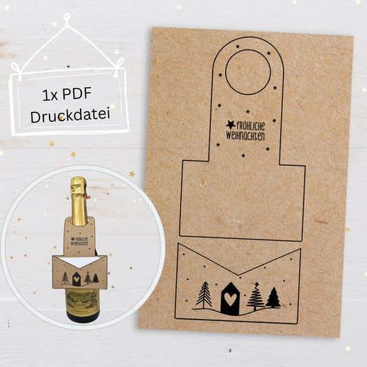 Flaschenhalter für Gutscheine oder Geld, Druckdatei Weihnachten - Druckvorlage