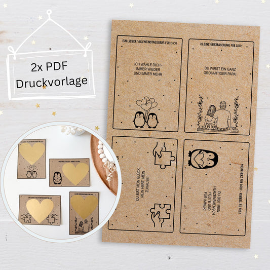 Druckvorlage Valentinstagskarten zum Rubbeln