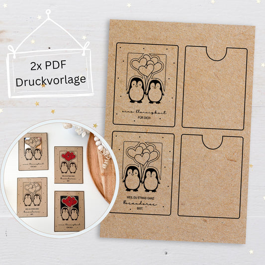 Druckvorlage Gutscheinhalter Pinguin Pärchen