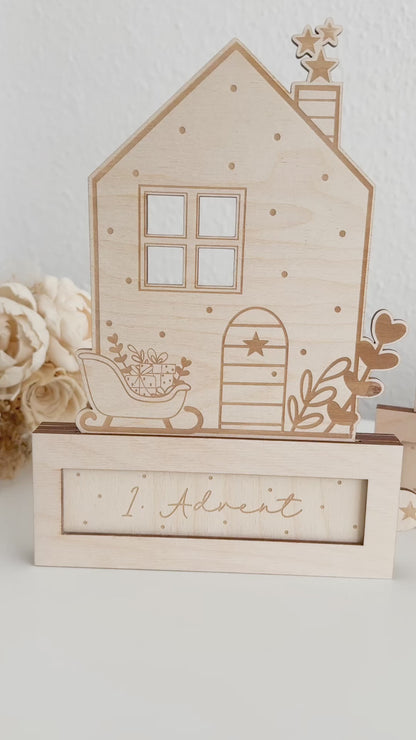 Aufsteller mit verschiedenen Weihnachtsmotiven, Aufsteller Haus, Weihnachtsdeko - Laserdatei Weihnachten